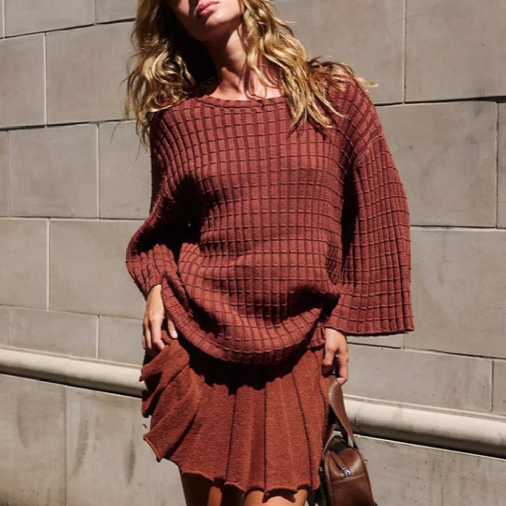 ✨ SALE✨ Free People Kenzie Sweater Knit Set Brownstone Cafe Brown Cotton Causal